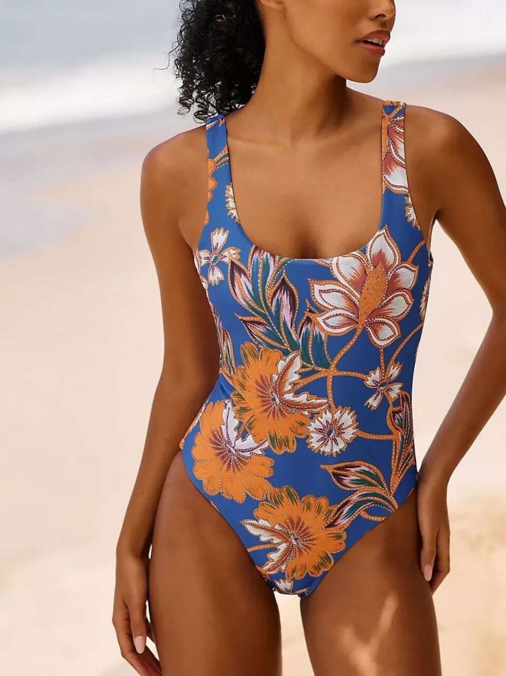 The Odells Blue Floral Denise One Piece Bathing Suit Size M